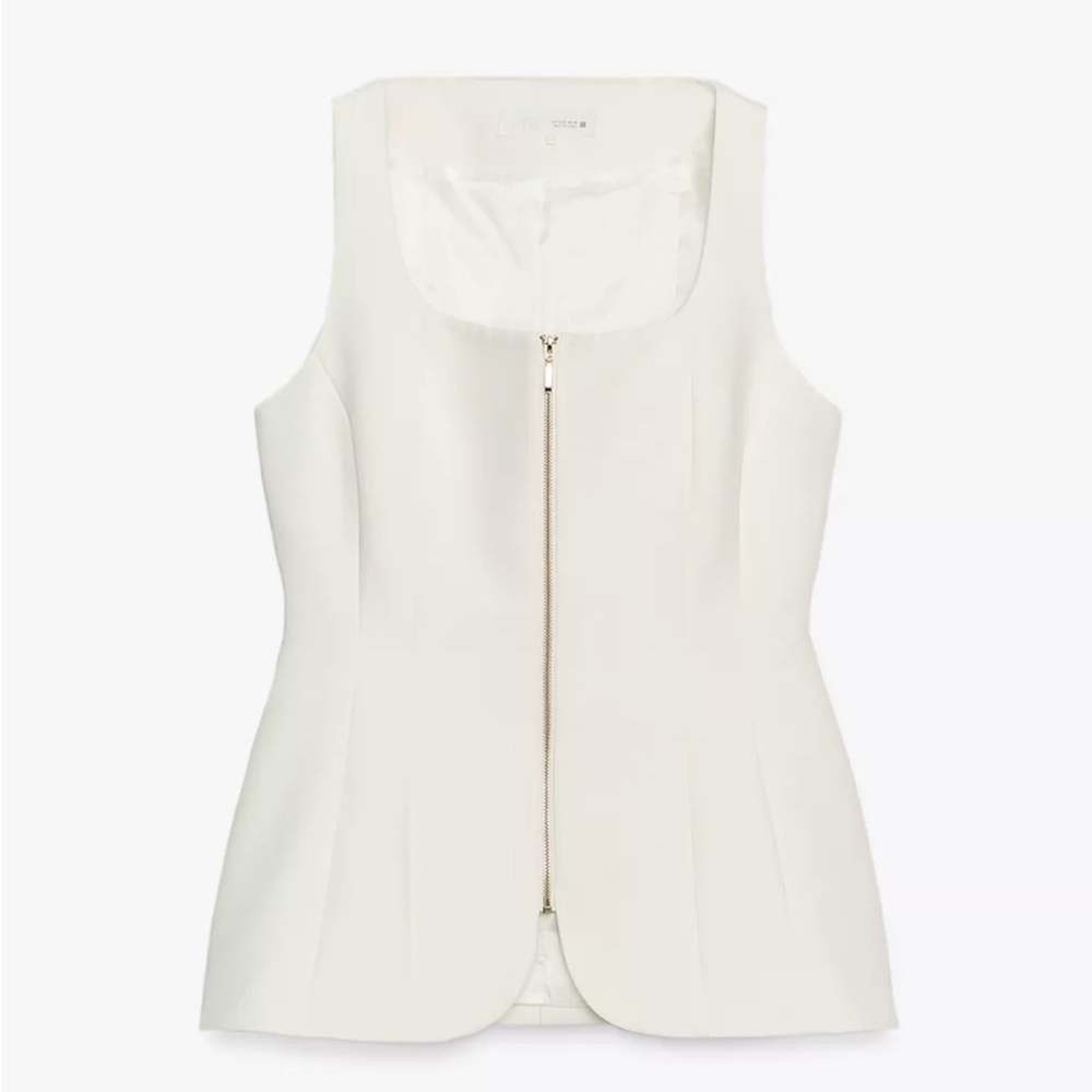 Zara Ivory Zip-Up Bustier Top XS NWT